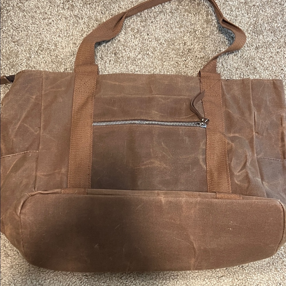 Brown Canvas Distressed Yoga Mat Duffle bag with Laptop Sleeve - Picture 4 of 8